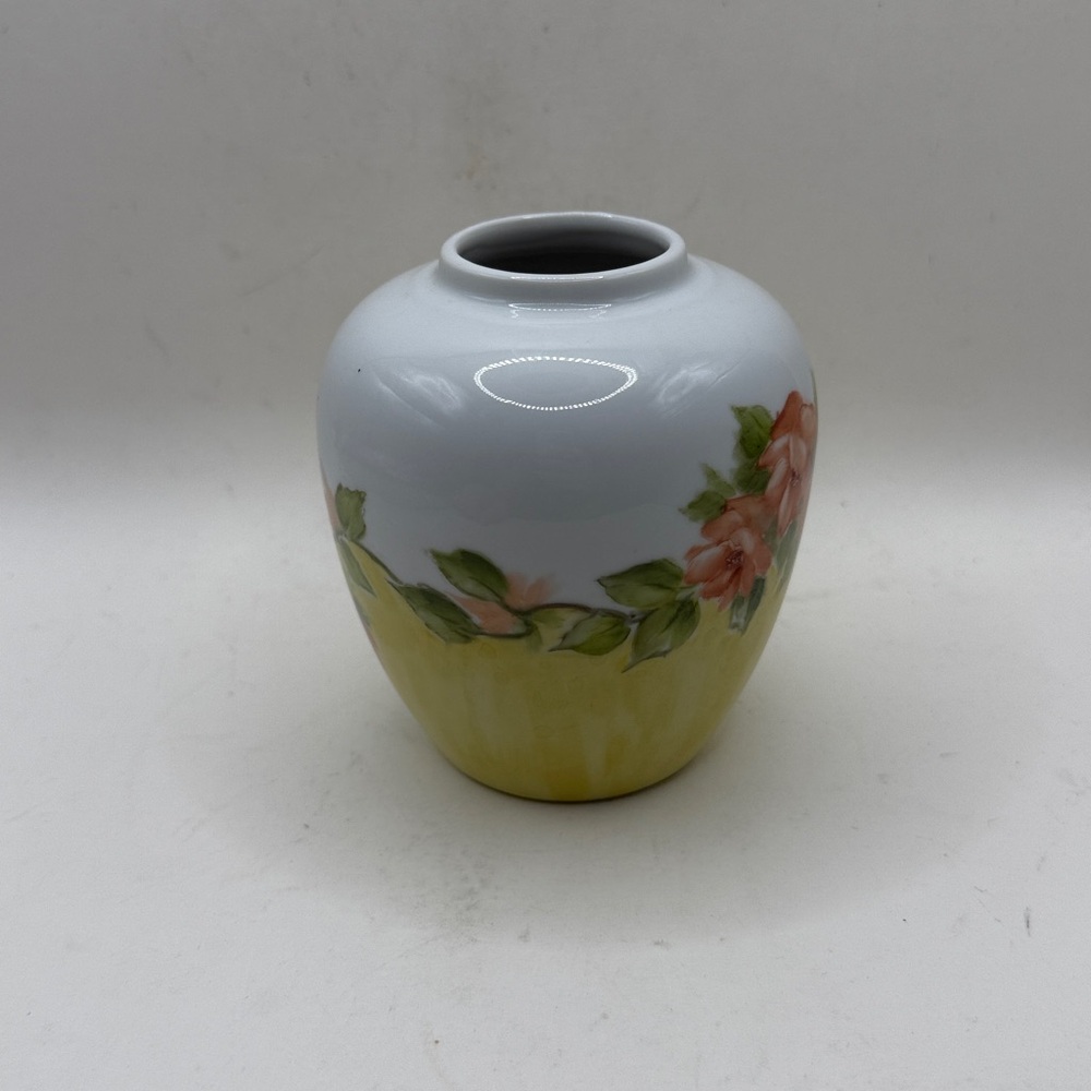Vtg Hanso Painted Floral Porcelain Vase Flowers Yellow Bud Vase Cottage Decor - Picture 5 of 13